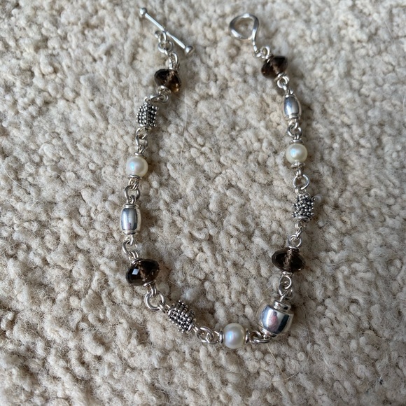 Michael Dawkins Silver, Smoky Quartz and Pearl Bracelet